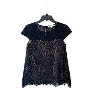 Rose + Olive Black Lace Cap Sleeve Shirt Size XS